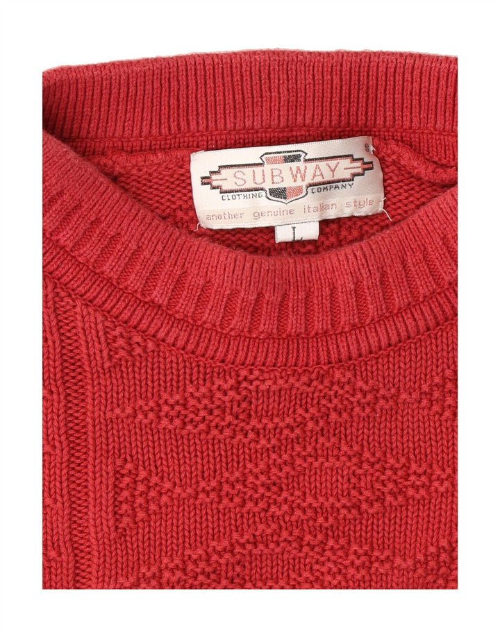 VINTAGE Mens Crew Neck Jumper Sweater Large Red Cotton Vintage Vintage and Second-Hand Vintage from Messina Hembry 