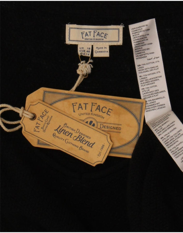 Fat Face Dame Bluse Top UK 18 XL Sort Bomuld