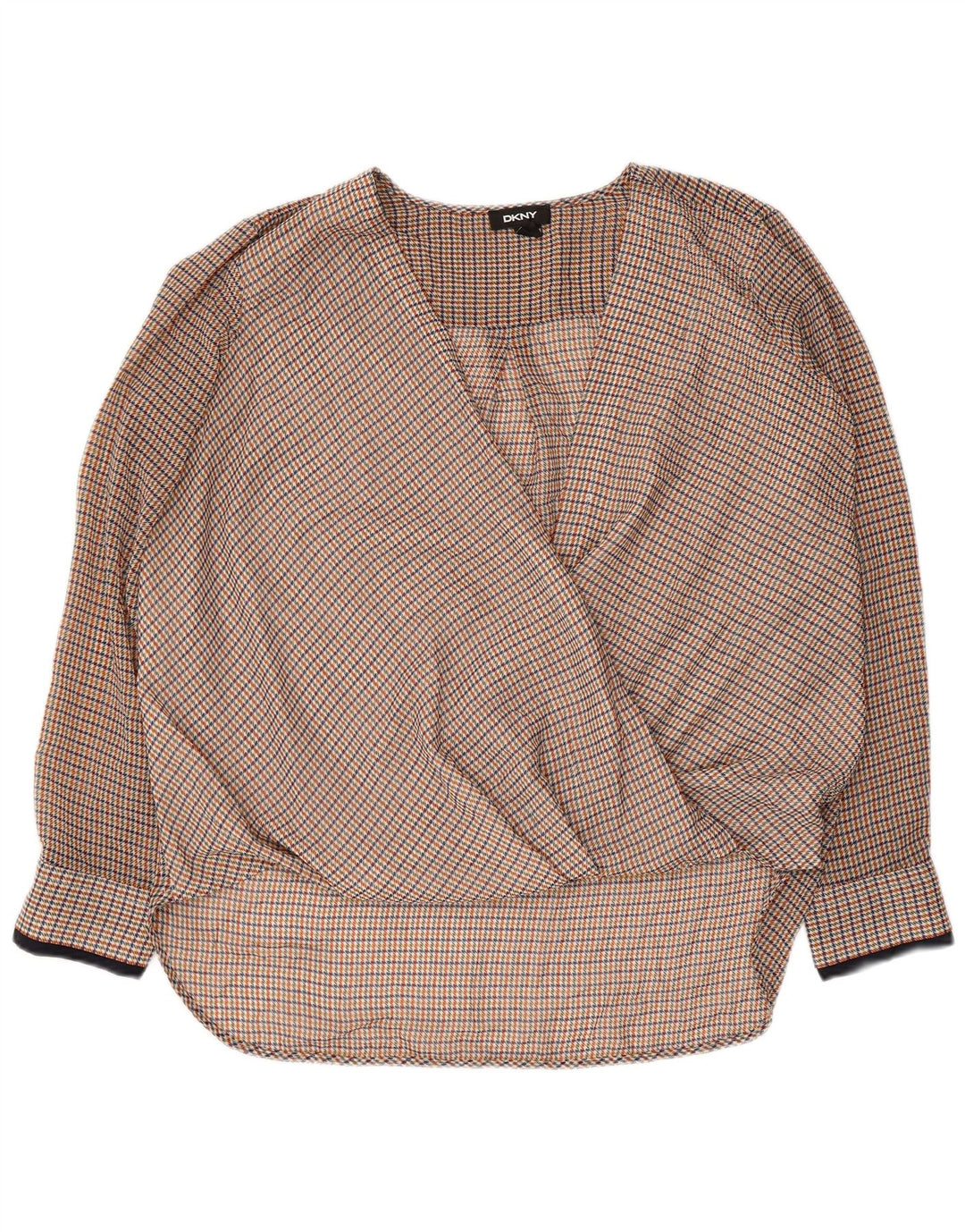 DKNY Dame Langærmet Bluse Top UK 16 Large Multicolor Houndstooth