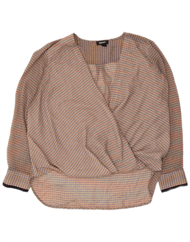 DKNY Dame Langærmet Bluse Top UK 16 Large Multicolor Houndstooth