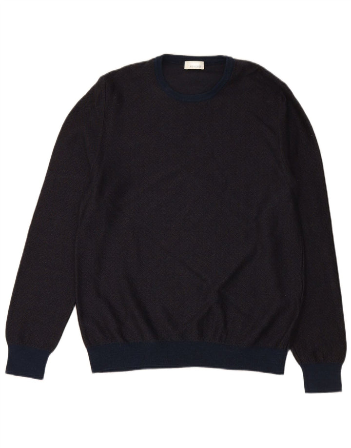 HERITAGE Mens Crew Neck Jumper Sweater IT 50 Medium Navy Blue Chevron