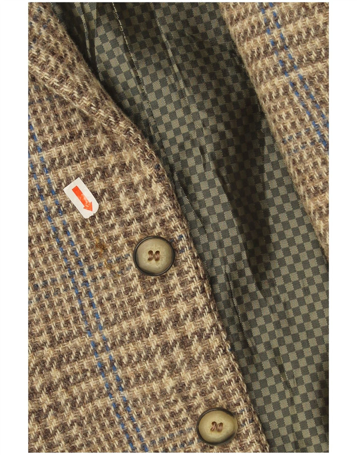 Vintage blazerjakke til mænd med 2 knapper IT 52 XL Brun Houndstooth Virgin Wool