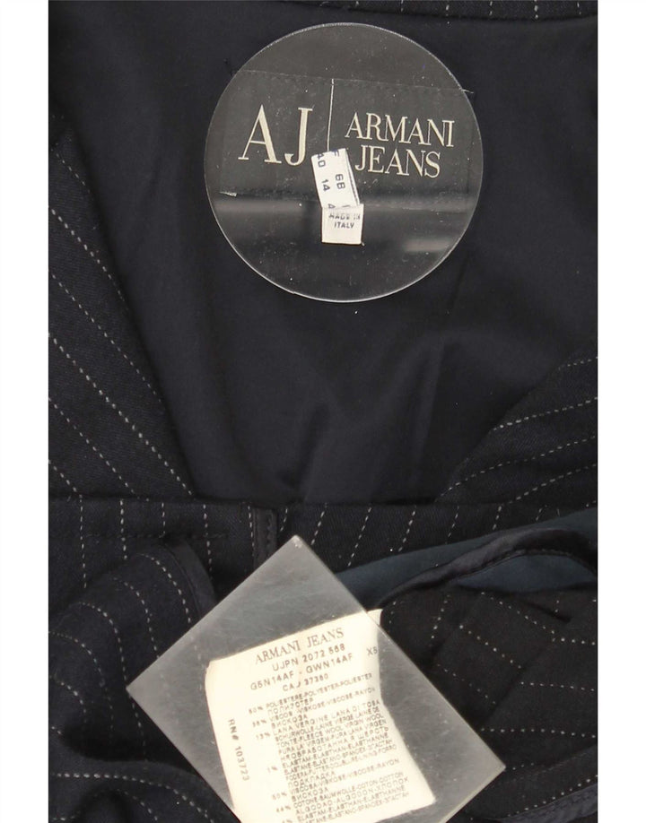 Armani Jeans Dame 3 Button Blazer Jacket UK 14 Medium Navy Blue Pinstripe