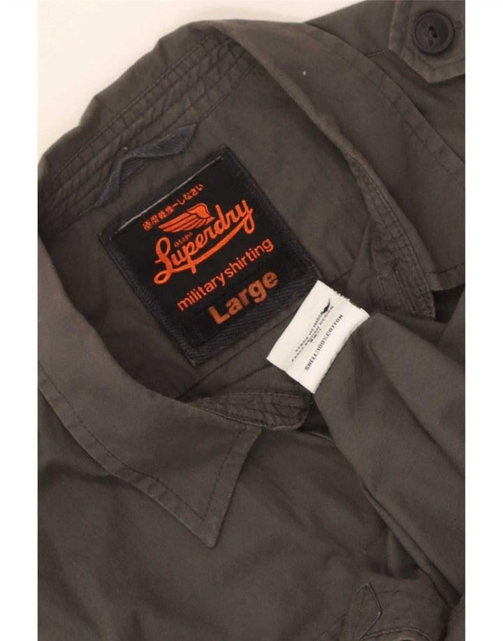 Superdry Kortærmet Militærskjorte til mænd Stor grå bomuld