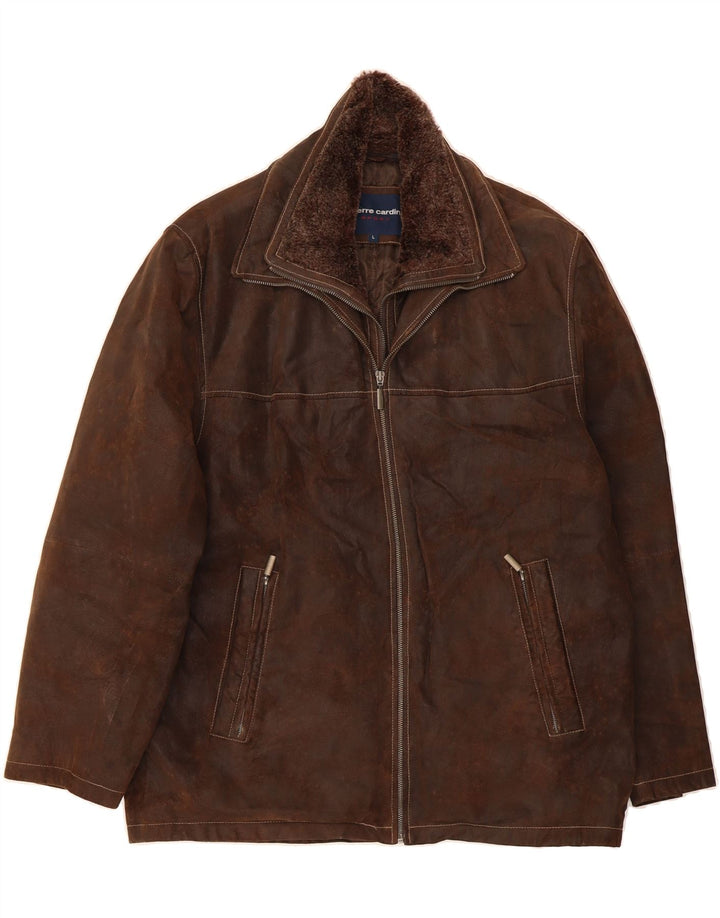 PIERRE CARDIN Mens Leather Windbreaker Jacket UK 40 Large Brown Leather Vintage Pierre Cardin and Second-Hand Pierre Cardin from Messina Hembry 
