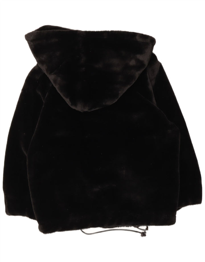 Basic Dame Hooded Faux Fur Jacket UK 16 Large Black Modal