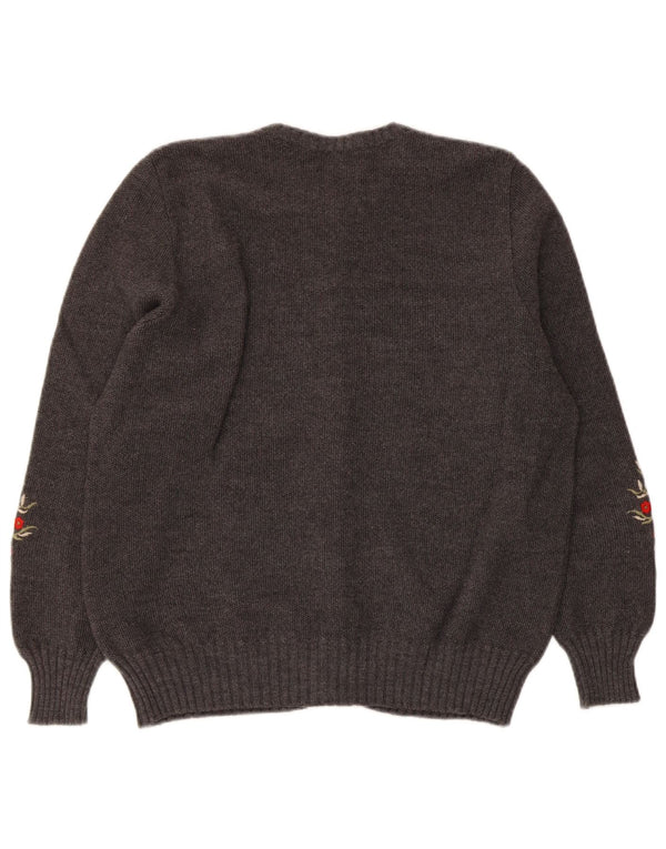 Luisa Spagnoli Dame Cardigan Sweater UK 14 Medium Grey Floral Wool
