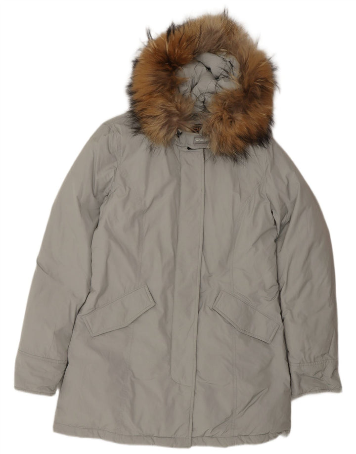 Woolrich Dame Hooded Parka Jacket UK 16 Large Grå Polyester Winter