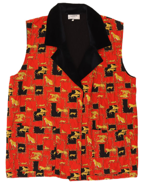 Vintage dame ærmeløs blazerjakke EU 48 2XL rødt dyreprint