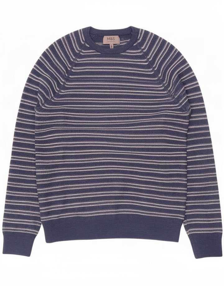 Marks & Spencer Herre sweater med rund hals, medium marineblå stribet