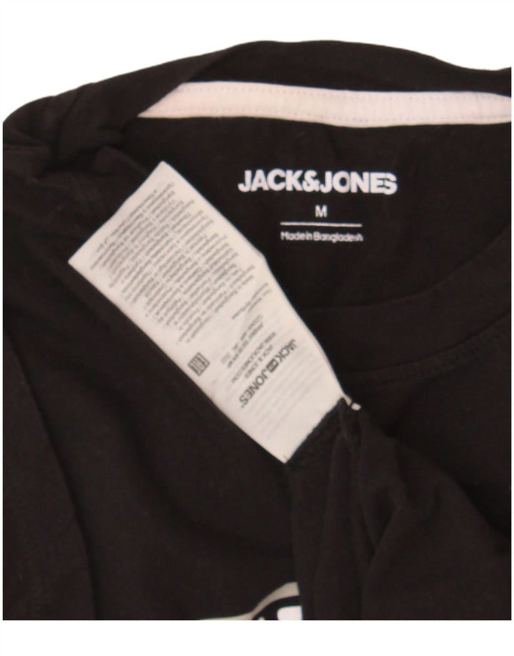 JACK & JONES Mens Graphic T-Shirt Top Medium Black Cotton