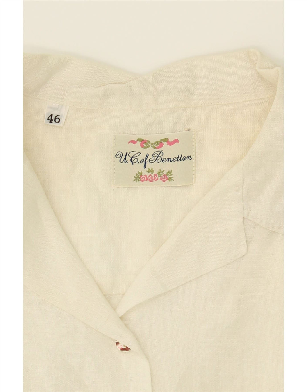 BENETTON Womens Short Sleeve Shirt IT 46 Large Off White Linen Vintage Benetton and Second-Hand Benetton from Messina Hembry 