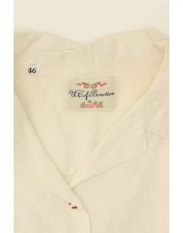 BENETTON Womens Short Sleeve Shirt IT 46 Large Off White Linen Vintage Benetton and Second-Hand Benetton from Messina Hembry 