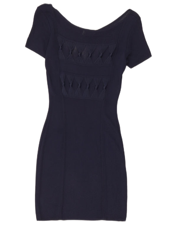 Vintage dameskedekjole UK 8 Small Navy Blue Viscose