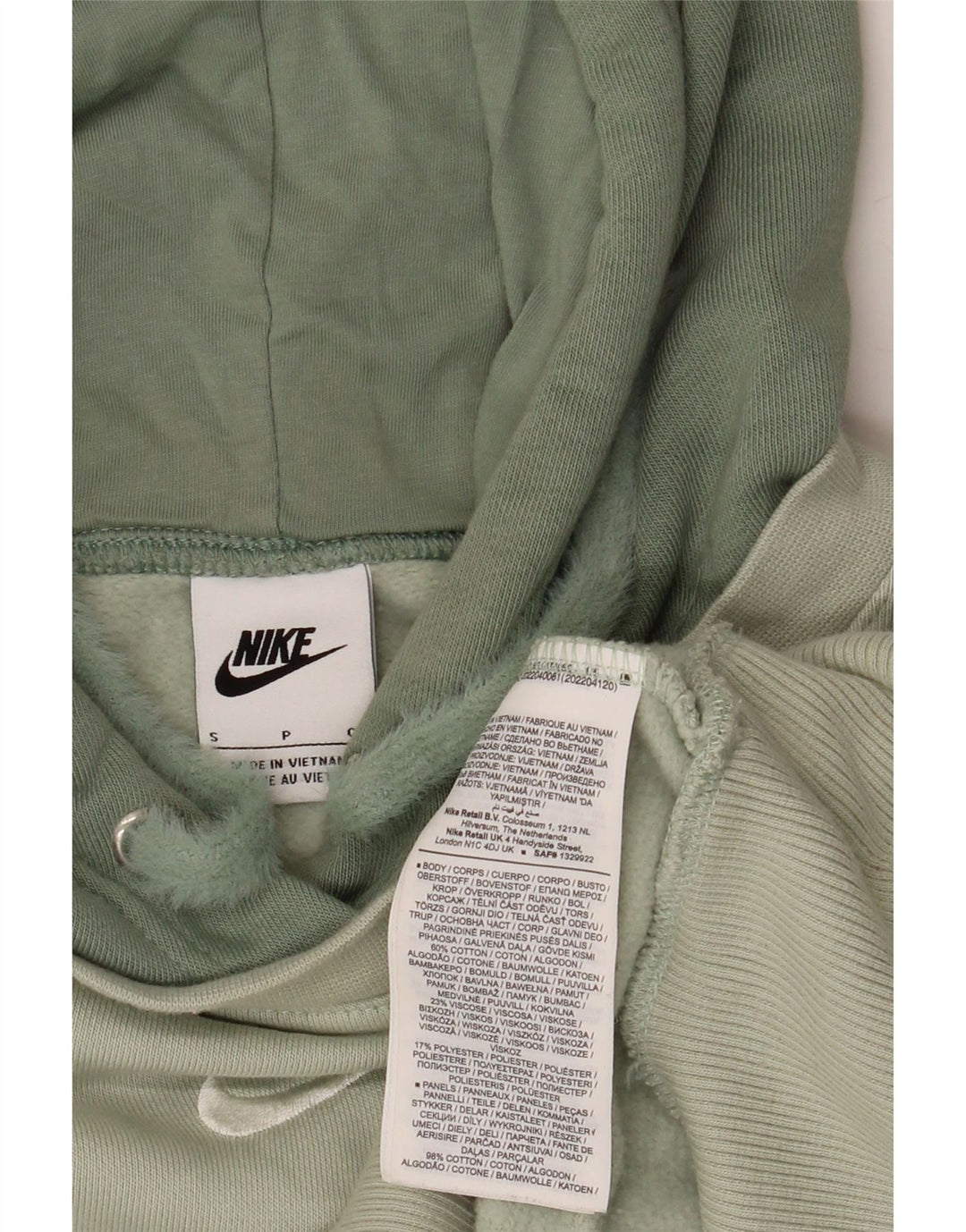 Nike Dame Crop Hoodie Jumper UK 10 Small Green Colourblock Bomuld