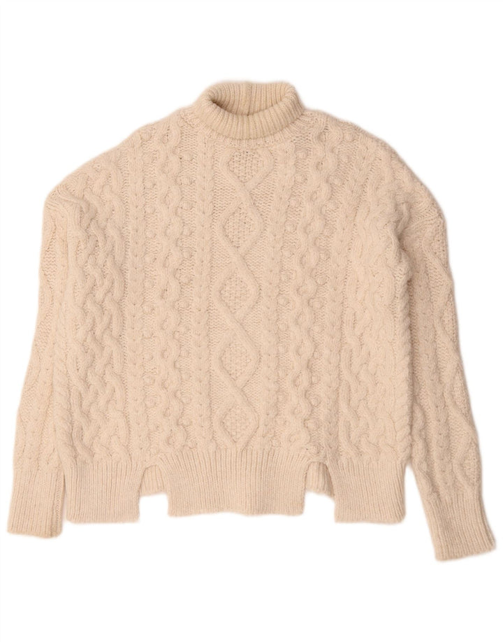 Zara Dame Oversized Roll Neck Jumper Sweater UK 10 Small Beige Acryl