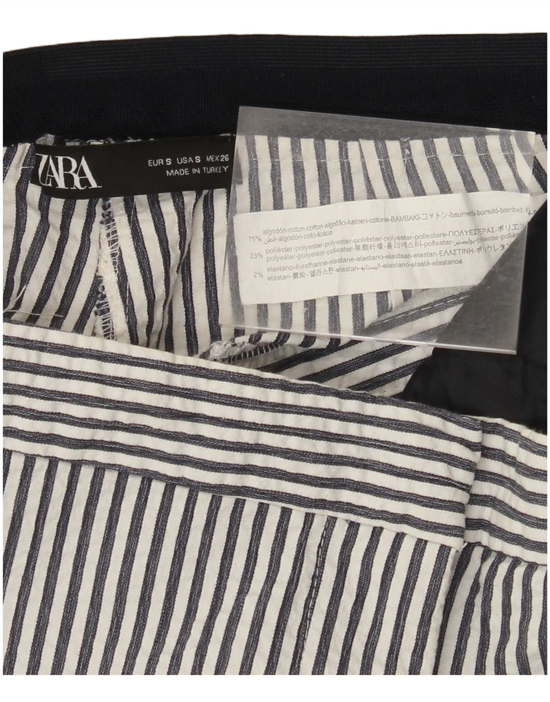 ZARA Slim Chinobukser til kvinder Small W26 L27 Hvidstribet bomuld