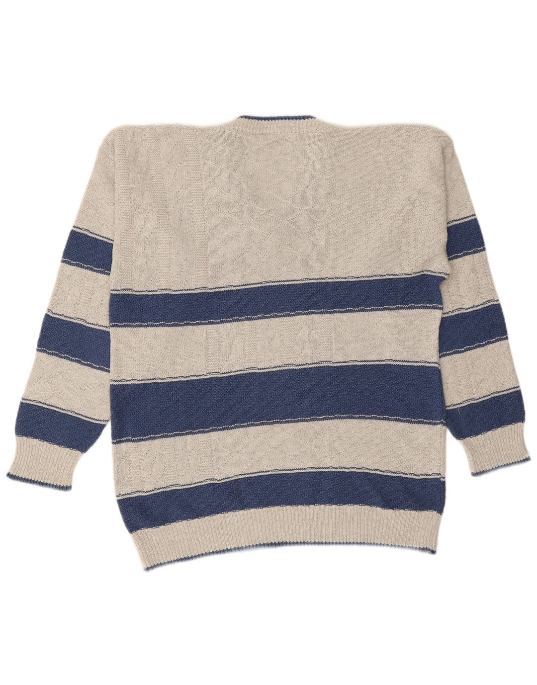 VINTAGE Herre V-hals sweater Stor grå stribet