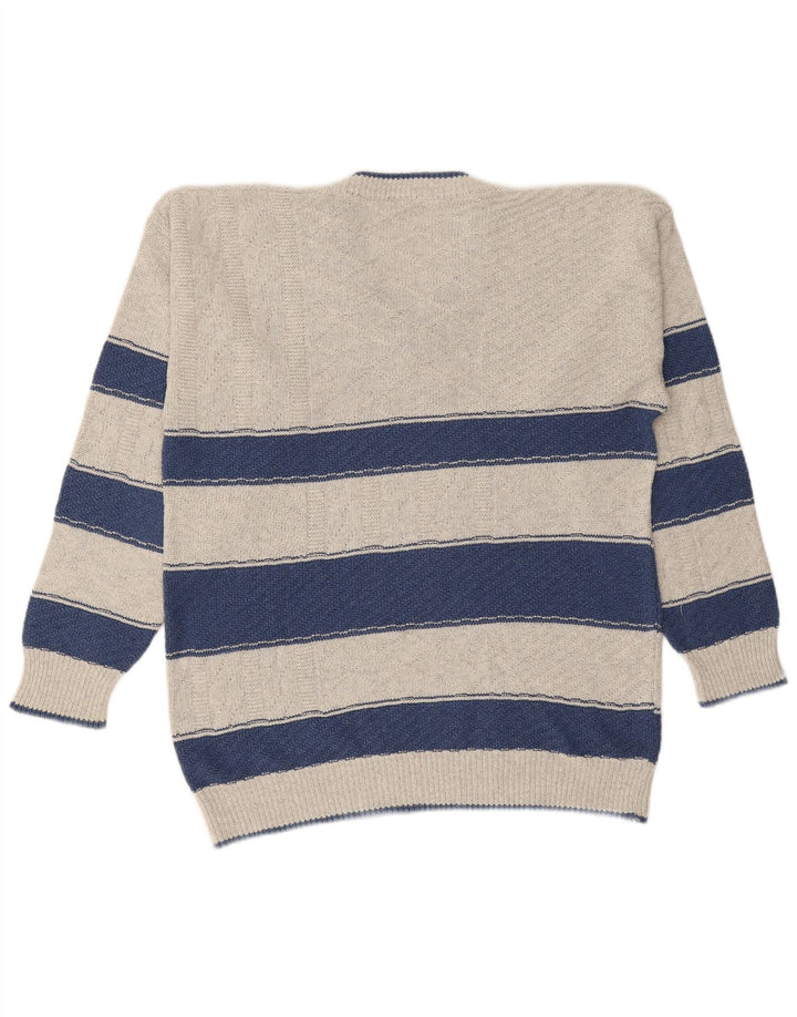 VINTAGE Herre V-hals sweater Stor grå stribet