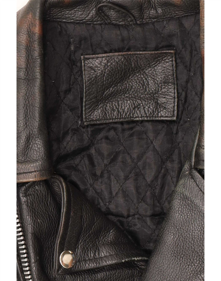 Vintage Herre Læder Biker Jacket UK 38 Medium Sort
