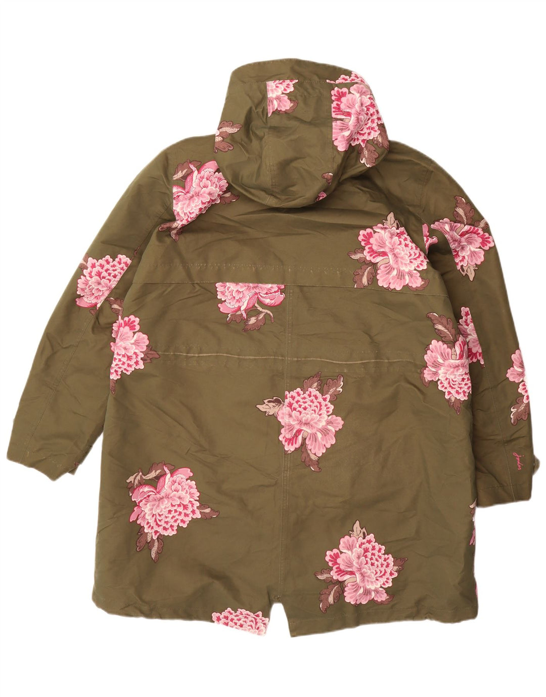 Joules Dame Hætte Oversized Regnfrakke UK 18 XL Khaki Floral Polyester