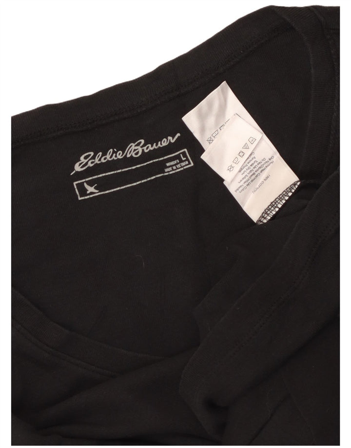 EDDIE BAUER Dame Top Langærmet UK 16 Stor Sort Bomuld