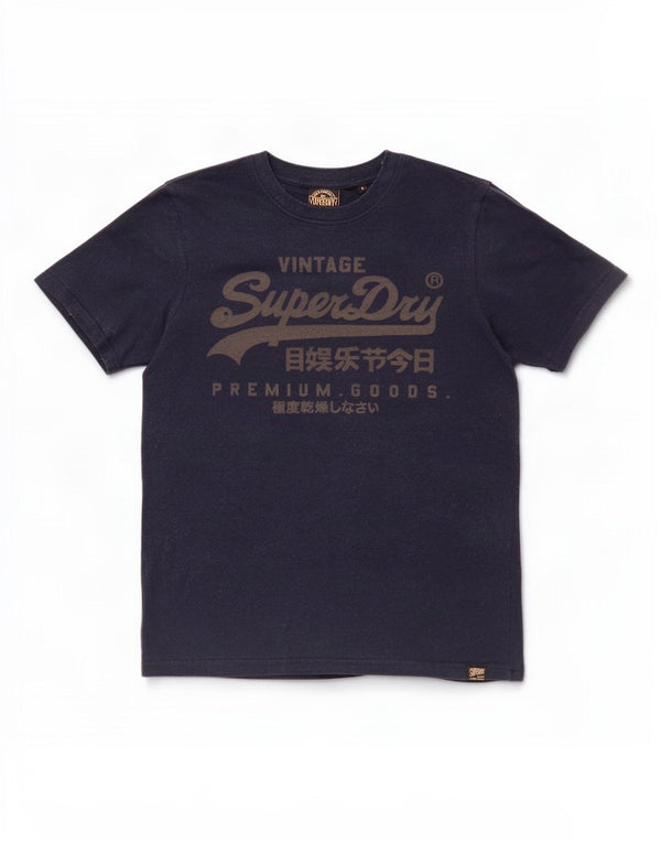 Superdry Mens Graphic T-Shirt Top Medium Navy Blue Cotton