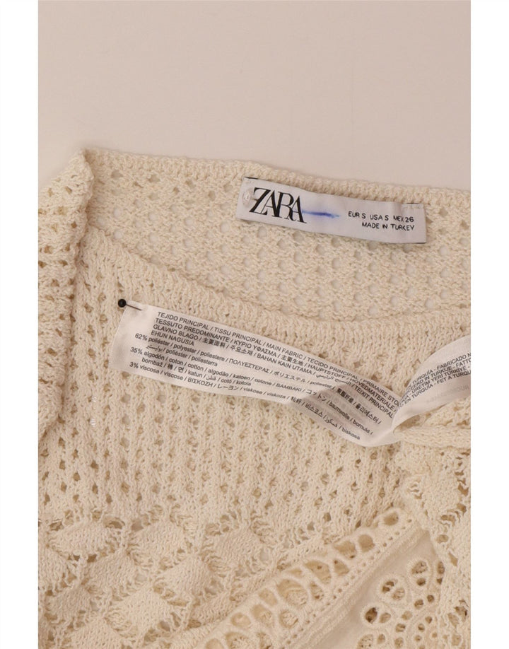 Zara Hæklet Crop Top til kvinder DK 10 Small Off White Polyester