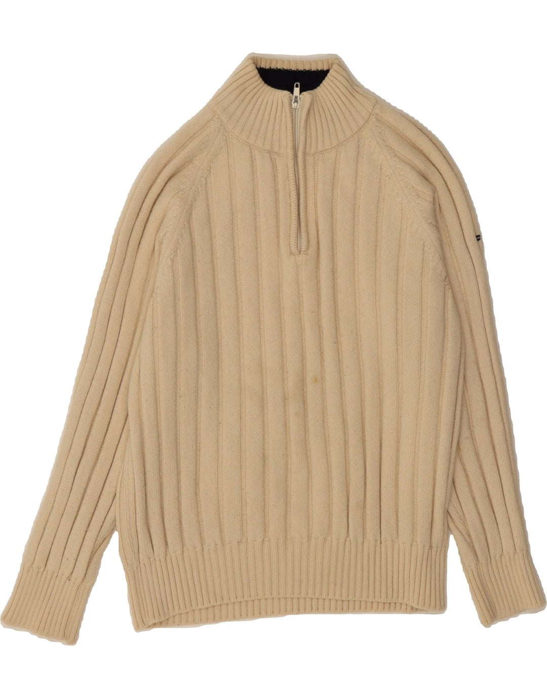 FILA Womens Zip Neck Jumper Sweater UK 14 Medium Off White Merino Wool Vintage Fila and Second-Hand Fila from Messina Hembry 