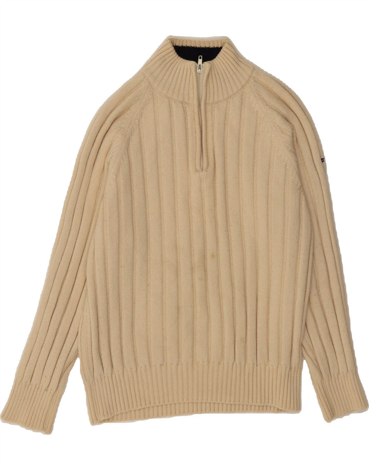 FILA Womens Zip Neck Jumper Sweater UK 14 Medium Off White Merino Wool Vintage Fila and Second-Hand Fila from Messina Hembry 