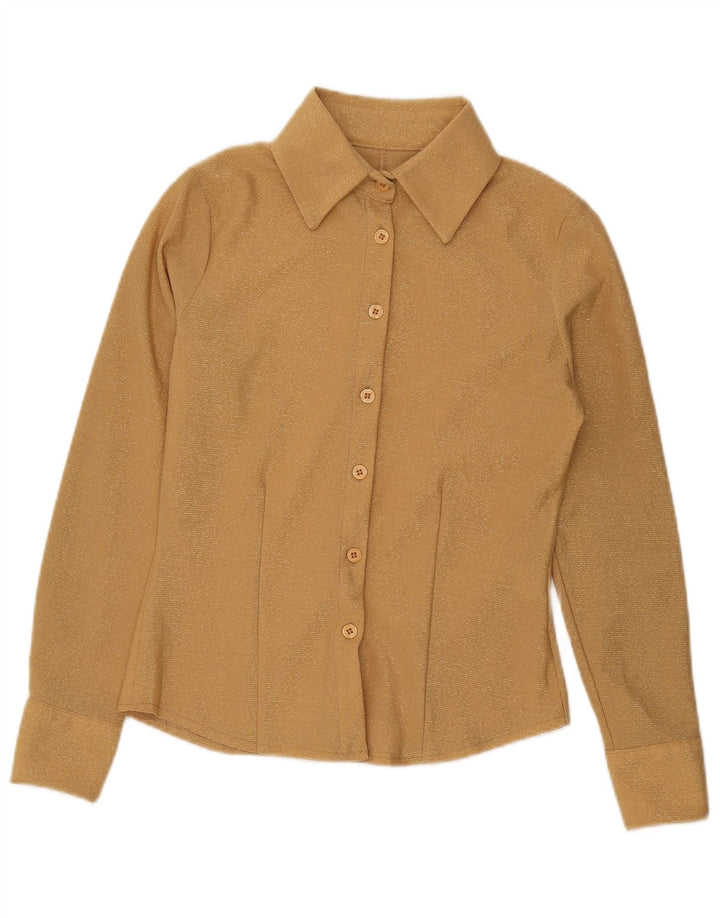 Vintage dameskjorte UK 10 Small Gold Polyester