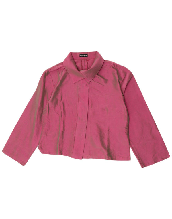 Vintage damebluse med 3/4 ærmer crop skjorte UK 18 XL lilla silke