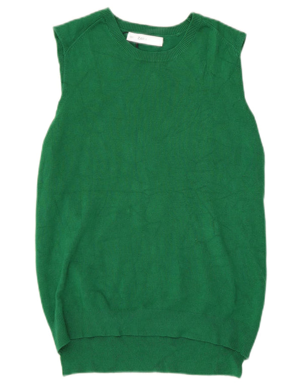 Zara Dame Vest Tank Top UK 12 Medium Green Viscose