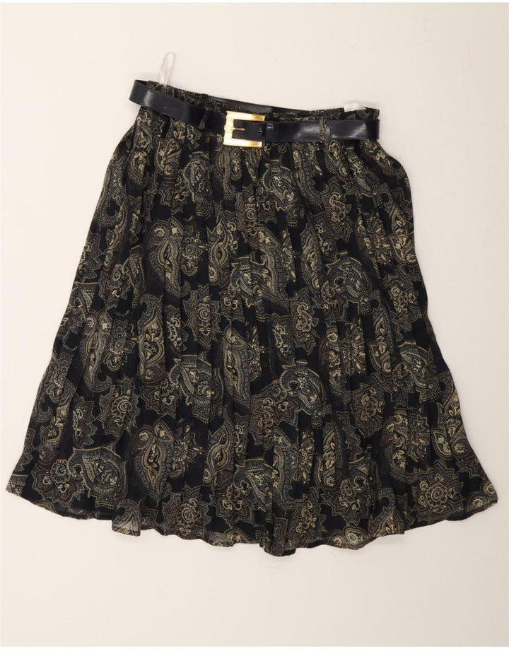 VINTAGE Womens Pleated Skirt EU 42 Large W32 Black Paisley Polyester Vintage Vintage and Second-Hand Vintage from Messina Hembry 