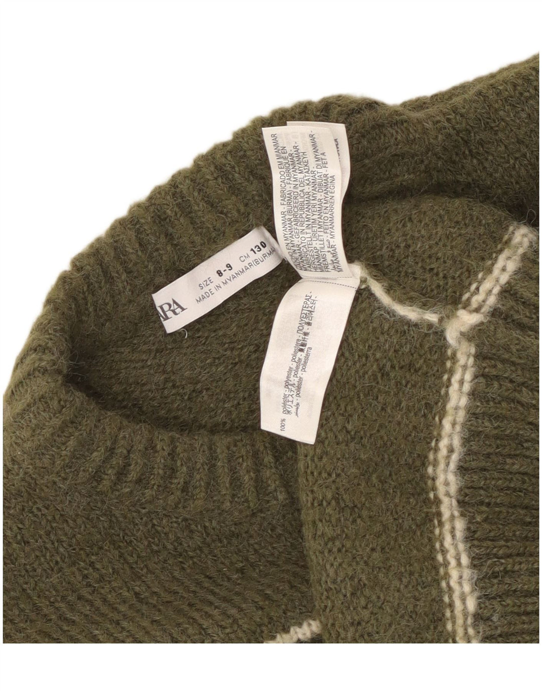 Zara drenge sweater med rund hals 8-9 år Khaki stribet polyester