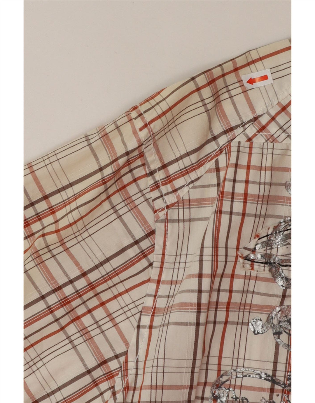 DKNY Mens Short Sleeve Graphic Shirt Large Off White Check Cotton Vintage Dkny and Second-Hand Dkny from Messina Hembry 