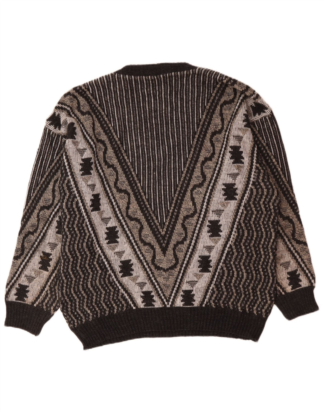 Vintage Herre V-hals sweater Stor Grå Geometrisk
