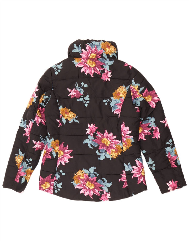 Joules Dame Oversized Polstret Jakke UK 10 Small Black Floral Polyester