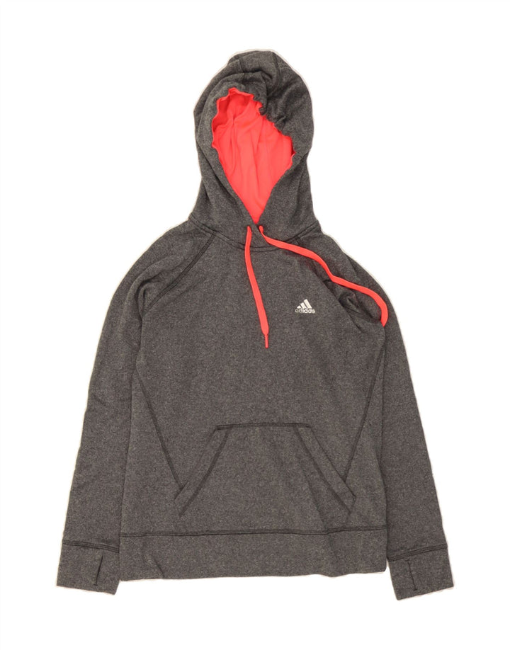 ADIDAS Womens Hoodie Jumper UK 10 Small Grey Flecked Polyester Vintage Adidas and Second-Hand Adidas from Messina Hembry 