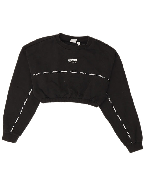 Adidas Womens Graphic Crop Sweatshirt Jumper UK 8 Small Black Bomuld