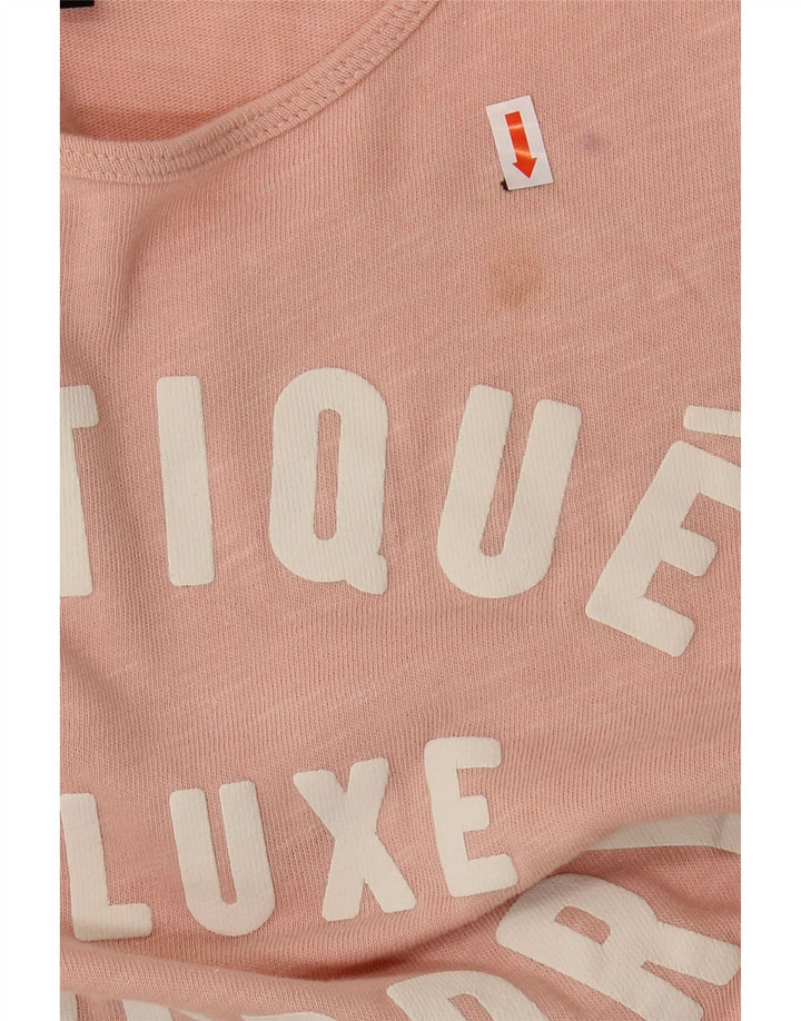 SUPERDRY Womens Oversized Graphic Top Long Sleeve UK 14 Medium Pink Cotton