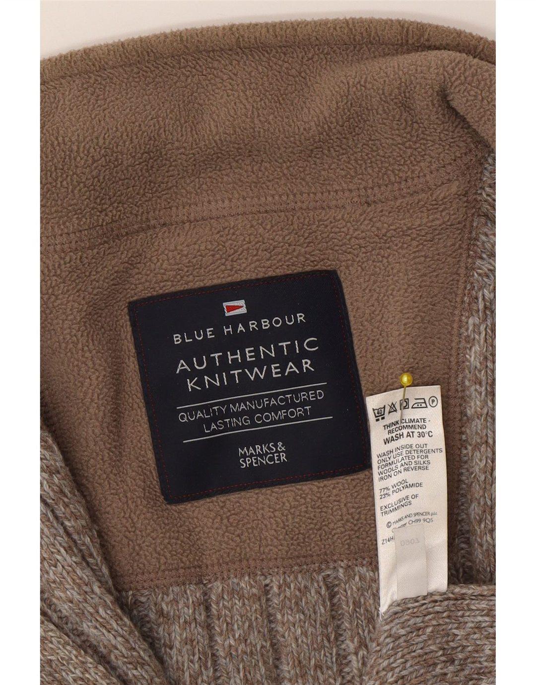 Marks & Spencer Herre Cardigan Sweater Stor brun Flecked Uld
