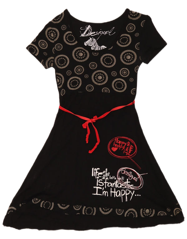 Desigual Kvinders Grafisk A-Line Kjole UK 12 Medium Sort Geometrisk