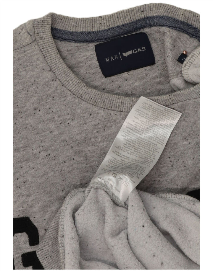 GAS grafisk sweatshirt til mænd, stor grå flækket bomuld