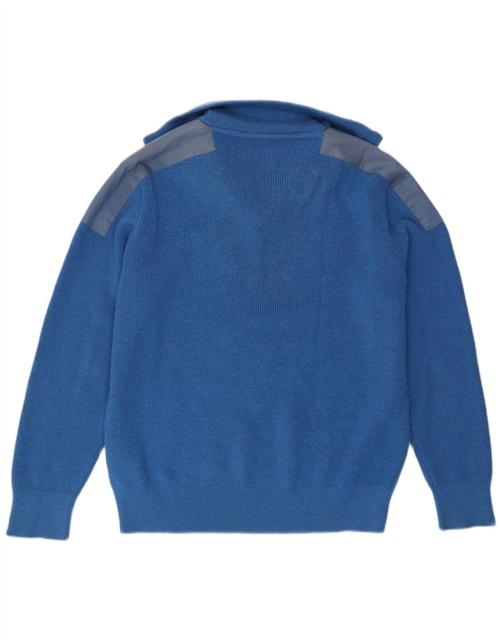 Vintage sweater med lynlås til mænd, stor blå farveblok