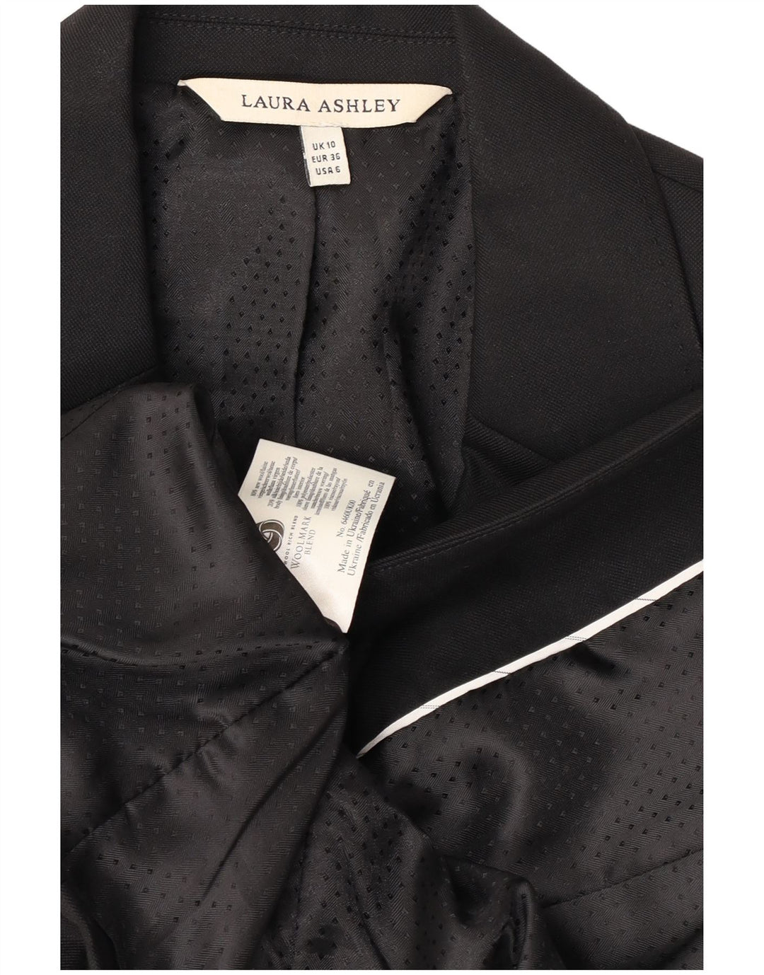 Laura Ashley Dame 1 Knap Blazer Jakke UK 10 Lille Sort Uld