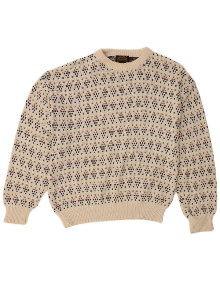 Eddie Bauer Herre sweater med rund hals, stor off-hvid plettet bomuld
