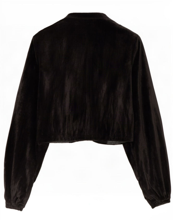 Vintage Kvinder Velvet Bolero Jacket UK 12 Medium Black Patchwork