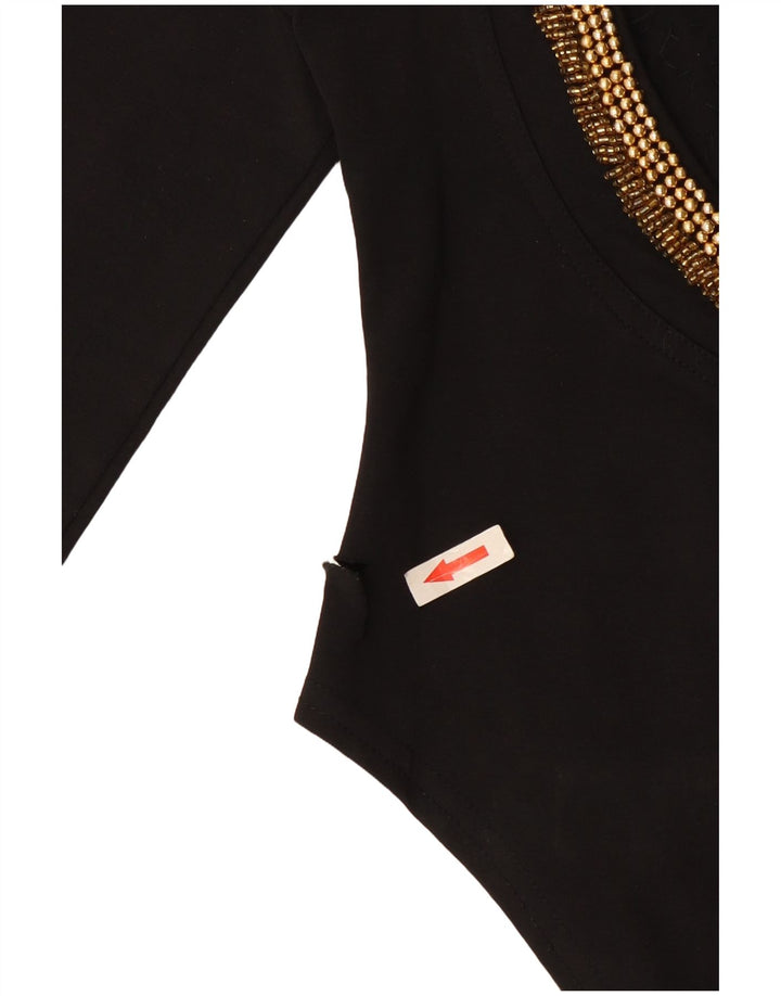 Vintage langærmet bodysuit til kvinder UK 12 Mellem sort bomuld