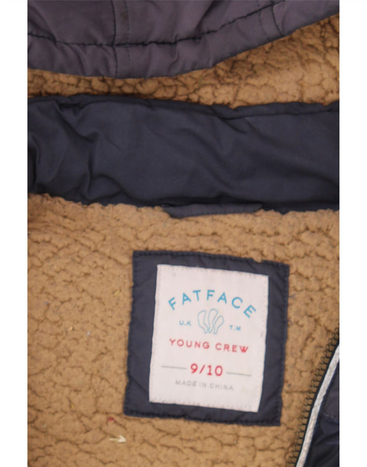 FAT FACE Boys Sherpa Padded Jacket 9-10 Years Navy Blue Camouflage Vintage Fat Face and Second-Hand Fat Face from Messina Hembry 